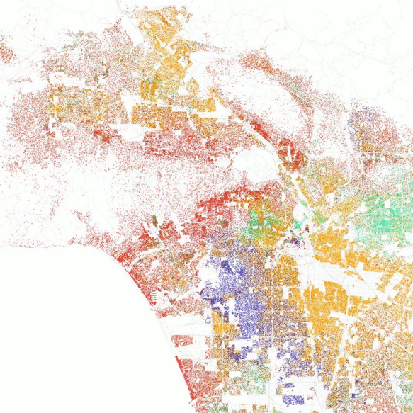 see caption, red, purple, green, and orange are all clustered