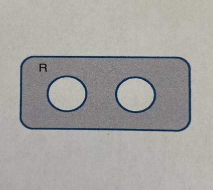 a rectangle labeled 'R' with two empty circles on the left and right halves of the rectangle. The text calls these circles 'holes'.