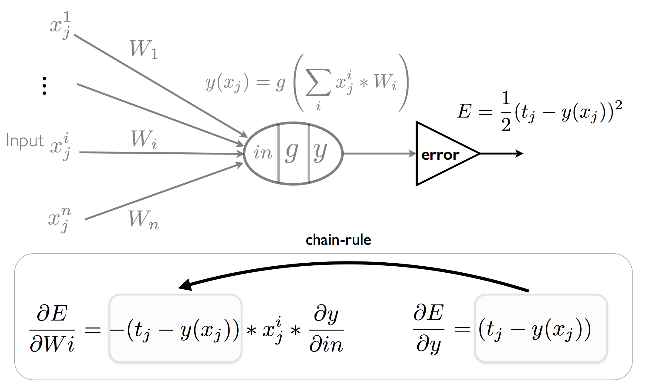 single neuron network with error function