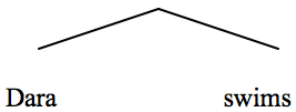 tree diagram with an unlabeled parent node and two child nodes labeled 'Dara' and 'swims'