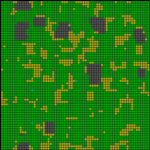 second square, the cells are mostly green with some clusters of yellow and some of gray.
